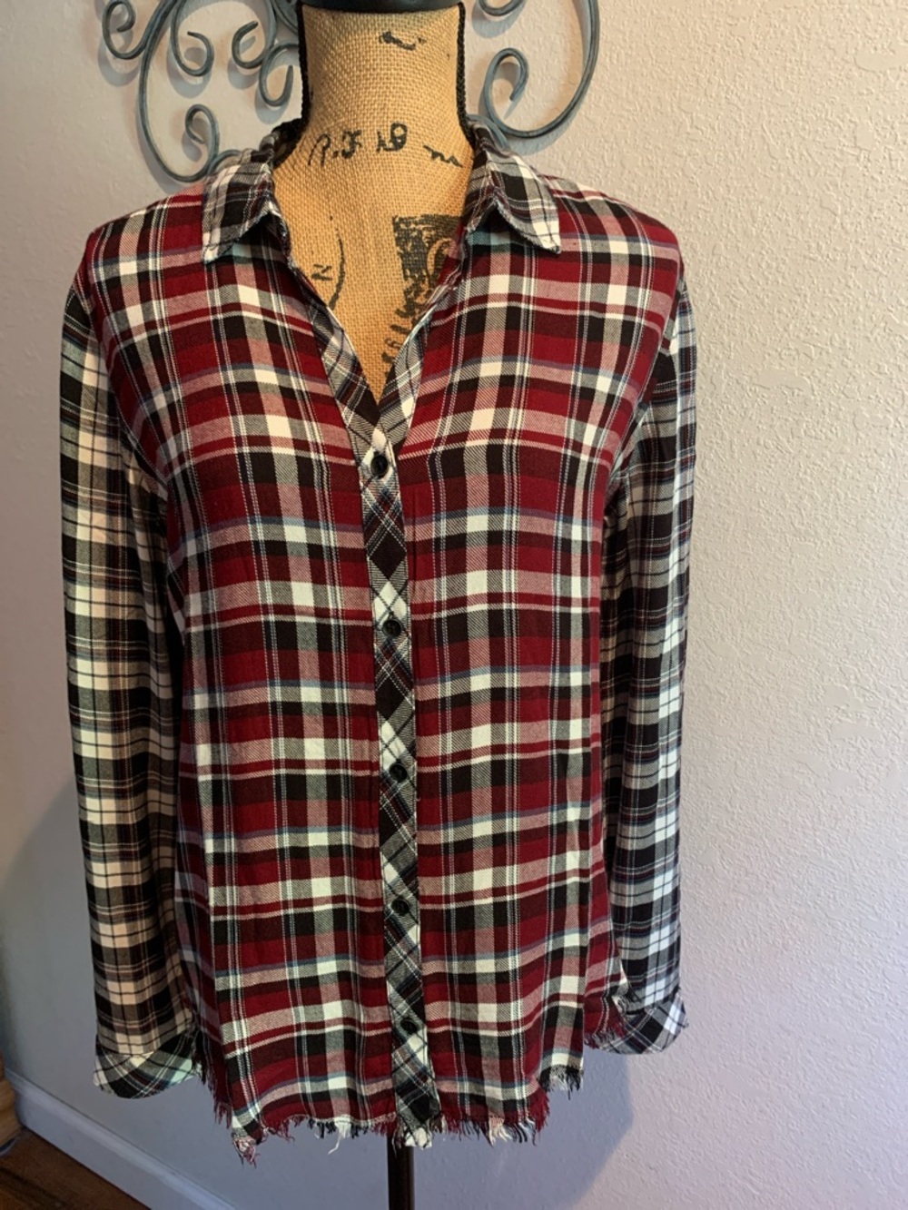 Catherine Malandrino Red Black White Plaid Button-Down Shirt